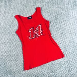vintage y2k nascar 14 red ribbed babydoll tank top L biker retro